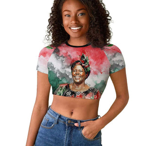 Wangari Maathai Raglan Cropped T shirt Kenyan Flag Watercolor Style - Environmental Quote Planting Trees Tribute Eco-Activism - African Pride