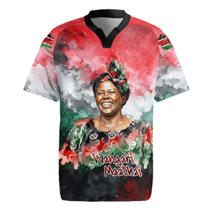 Wangari Maathai Rugby Jersey Kenyan Flag Watercolor Style - Environmental Quote Planting Trees Tribute Eco-Activism - African Pride