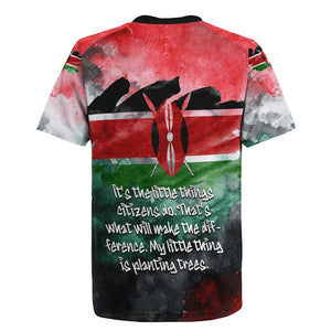 Wangari Maathai Rugby Jersey Kenyan Flag Watercolor Style - Environmental Quote Planting Trees Tribute Eco-Activism - African Pride