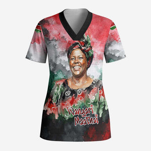 Wangari Maathai Scrub Top Kenyan Flag Watercolor Style - Environmental Quote Planting Trees Tribute Eco-Activism - African Pride