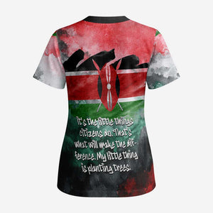 Wangari Maathai Scrub Top Kenyan Flag Watercolor Style - Environmental Quote Planting Trees Tribute Eco-Activism - African Pride