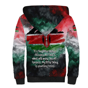 Wangari Maathai Sherpa Hoodie Kenyan Flag Watercolor Style - Environmental Quote Planting Trees Tribute Eco-Activism - African Pride