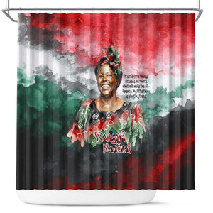Wangari Maathai Shower Curtain Kenyan Flag Watercolor Style - Environmental Quote Planting Trees Tribute Eco-Activism - African Pride
