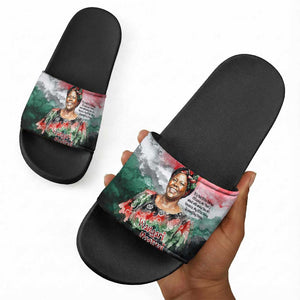 Wangari Maathai Slide Sandals Kenyan Flag Watercolor Style - Environmental Quote Planting Trees Tribute Eco-Activism - African Pride