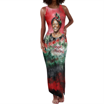 Wangari Maathai Tank Maxi Dress Kenyan Flag Watercolor Style - Environmental Quote Planting Trees Tribute Eco-Activism - African Pride
