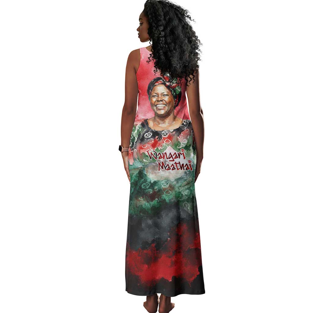 Wangari Maathai Tank Maxi Dress Kenyan Flag Watercolor Style - Environmental Quote Planting Trees Tribute Eco-Activism - African Pride