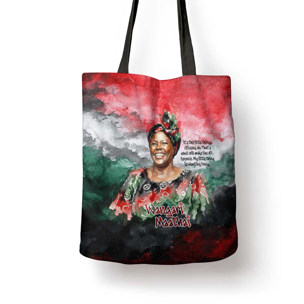 Wangari Maathai Tote Bag Kenyan Flag Watercolor Style - Environmental Quote Planting Trees Tribute Eco-Activism - African Pride