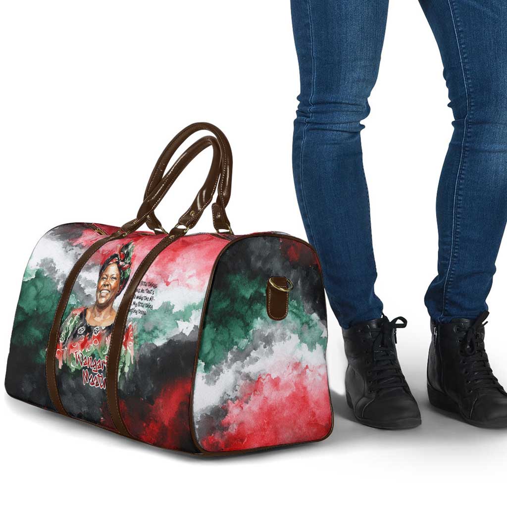 Wangari Maathai Travel Bag Kenyan Flag Watercolor Style - Environmental Quote Planting Trees Tribute Eco-Activism - African Pride