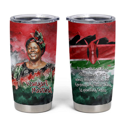 Wangari Maathai Tumbler Cup Kenyan Flag Watercolor Style - Environmental Quote Planting Trees Tribute Eco-Activism - African Pride
