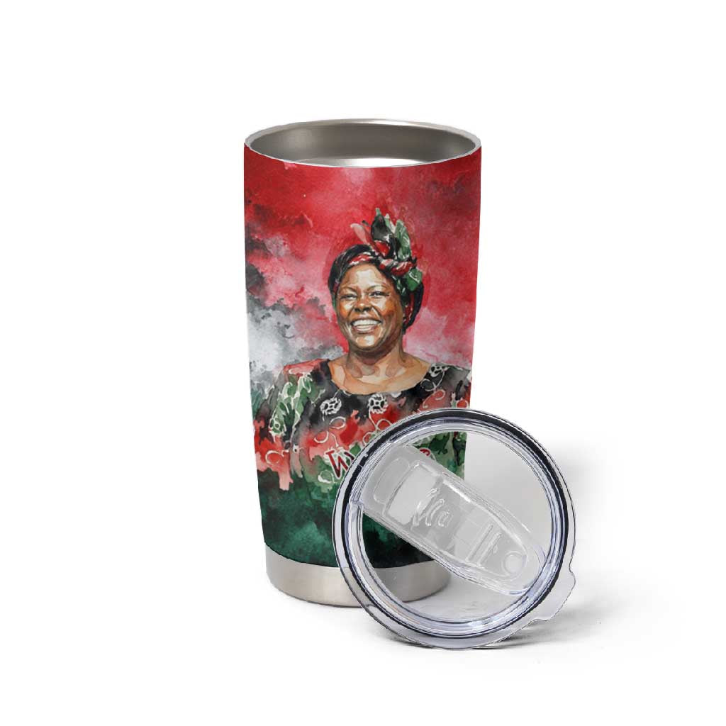 Wangari Maathai Tumbler Cup Kenyan Flag Watercolor Style - Environmental Quote Planting Trees Tribute Eco-Activism - African Pride