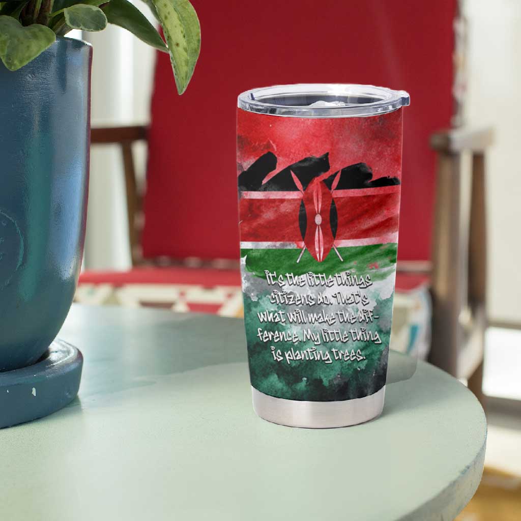 Wangari Maathai Tumbler Cup Kenyan Flag Watercolor Style - Environmental Quote Planting Trees Tribute Eco-Activism - African Pride