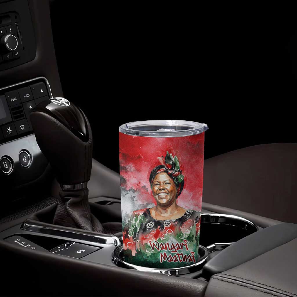 Wangari Maathai Tumbler Cup Kenyan Flag Watercolor Style - Environmental Quote Planting Trees Tribute Eco-Activism - African Pride