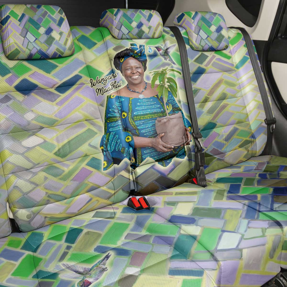 Wangari Maathai Back Car Seat Cover Hummingbird Quote Tree Planting Theme Environmental Justice Tribute - African Pride