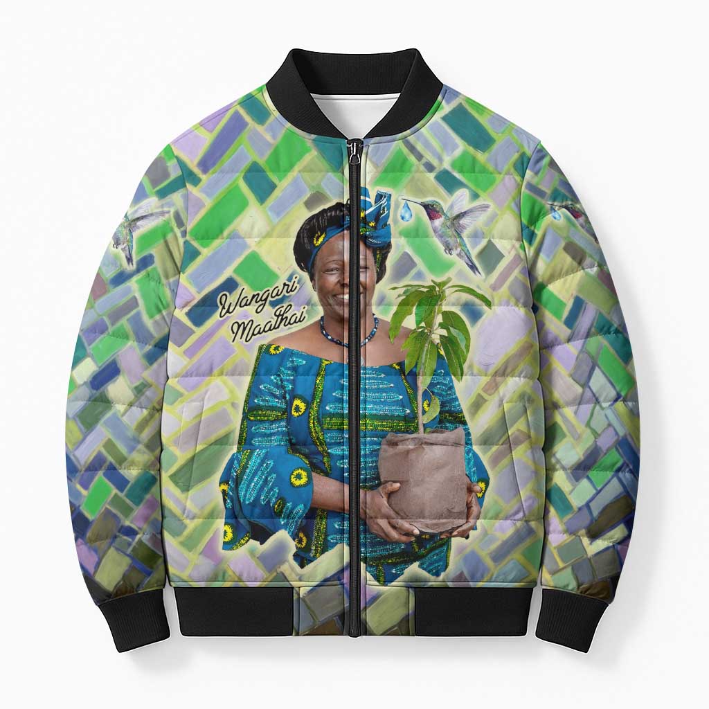 Wangari Maathai Bomber Puffer Jacket Hummingbird Quote Tree Planting Theme Environmental Justice Tribute - African Pride