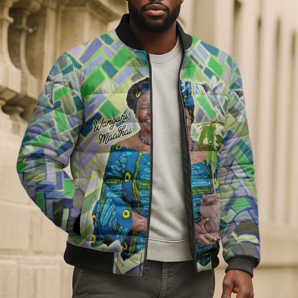 Wangari Maathai Bomber Puffer Jacket Hummingbird Quote Tree Planting Theme Environmental Justice Tribute - African Pride