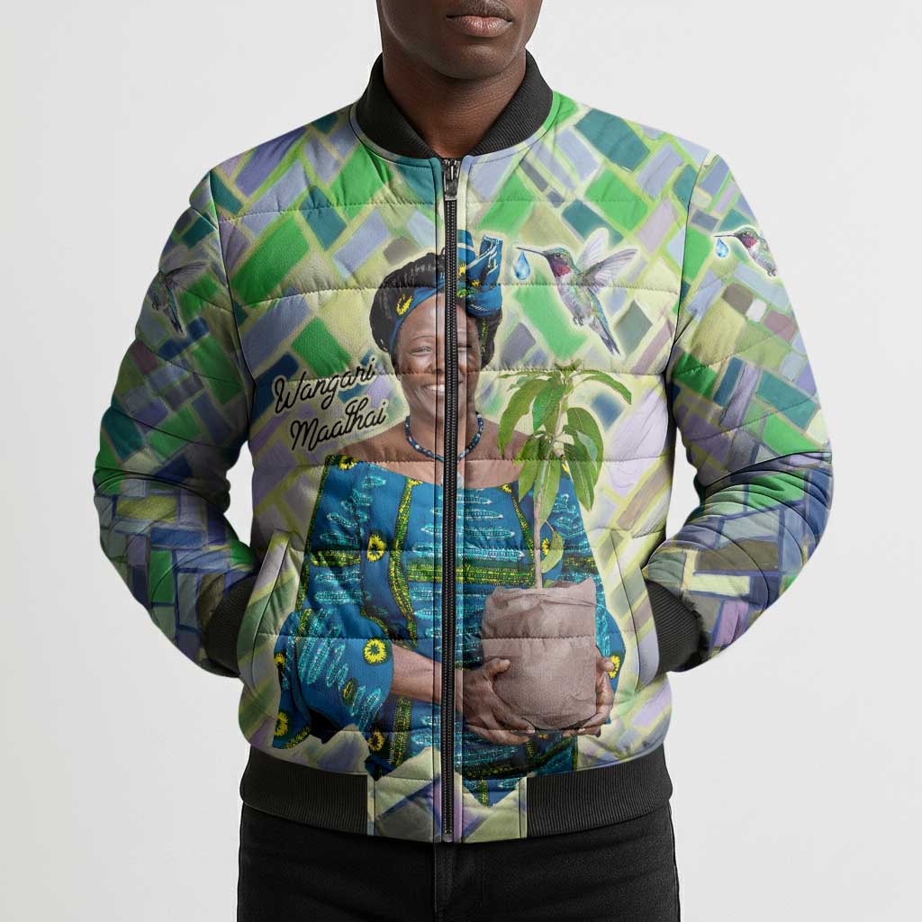 Wangari Maathai Bomber Puffer Jacket Hummingbird Quote Tree Planting Theme Environmental Justice Tribute - African Pride
