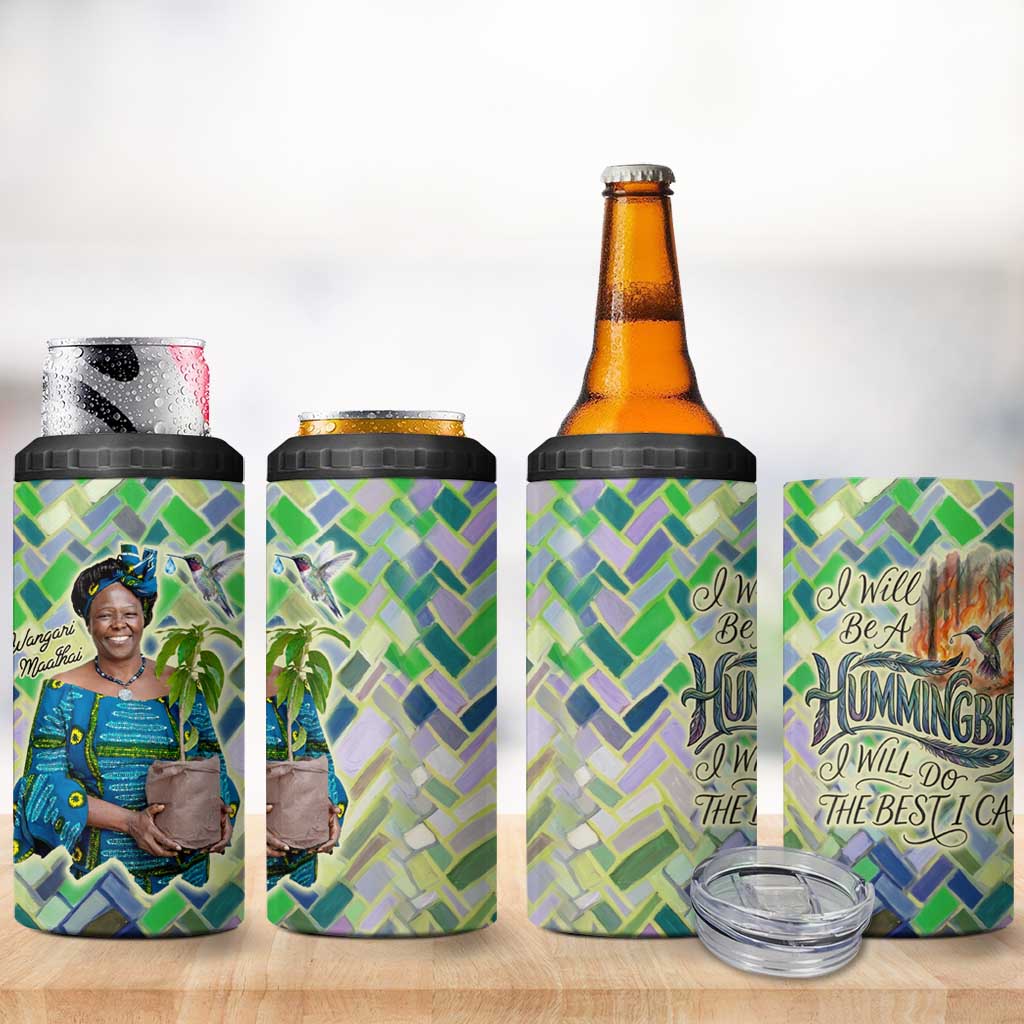 Wangari Maathai 4 in 1 Can Cooler Tumbler Hummingbird Quote Tree Planting Theme Environmental Justice Tribute - African Pride
