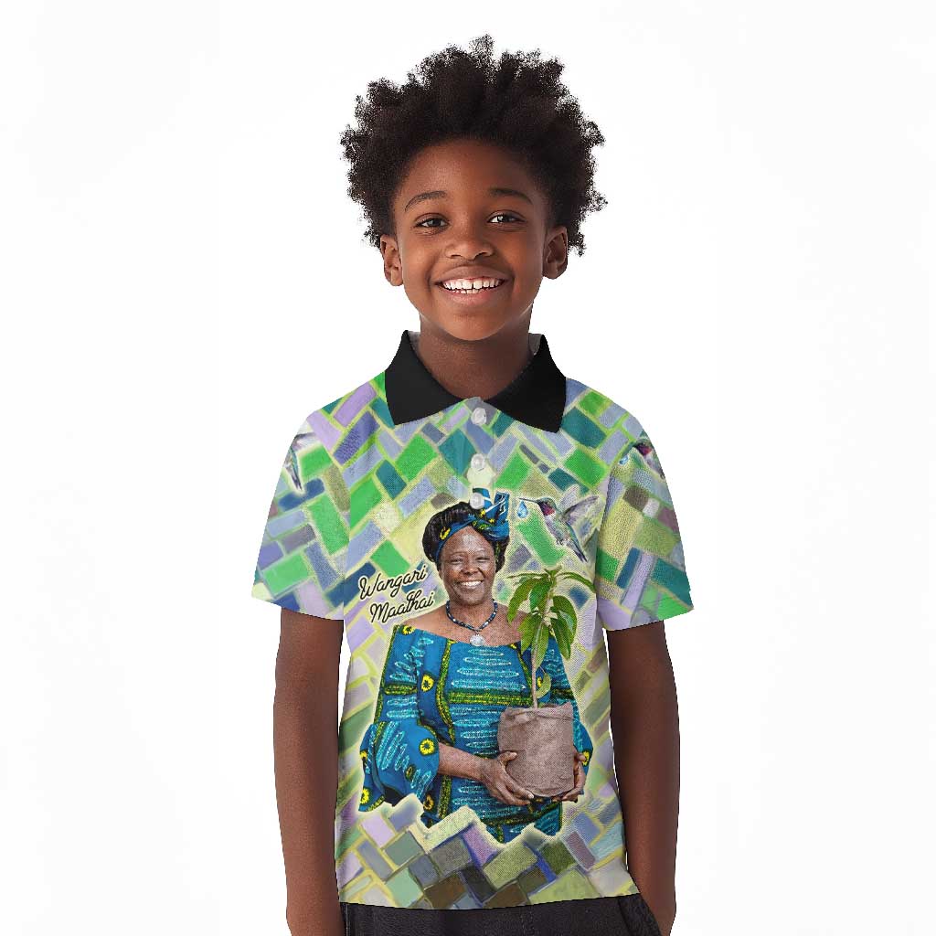 Wangari Maathai Kid Polo Shirt Hummingbird Quote Tree Planting Theme Environmental Justice Tribute - African Pride