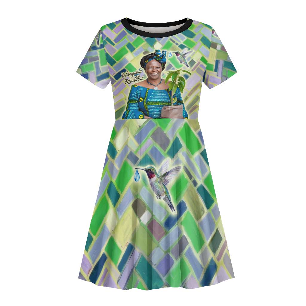 Wangari Maathai Kid Short Sleeve Dress Hummingbird Quote Tree Planting Theme Environmental Justice Tribute - African Pride
