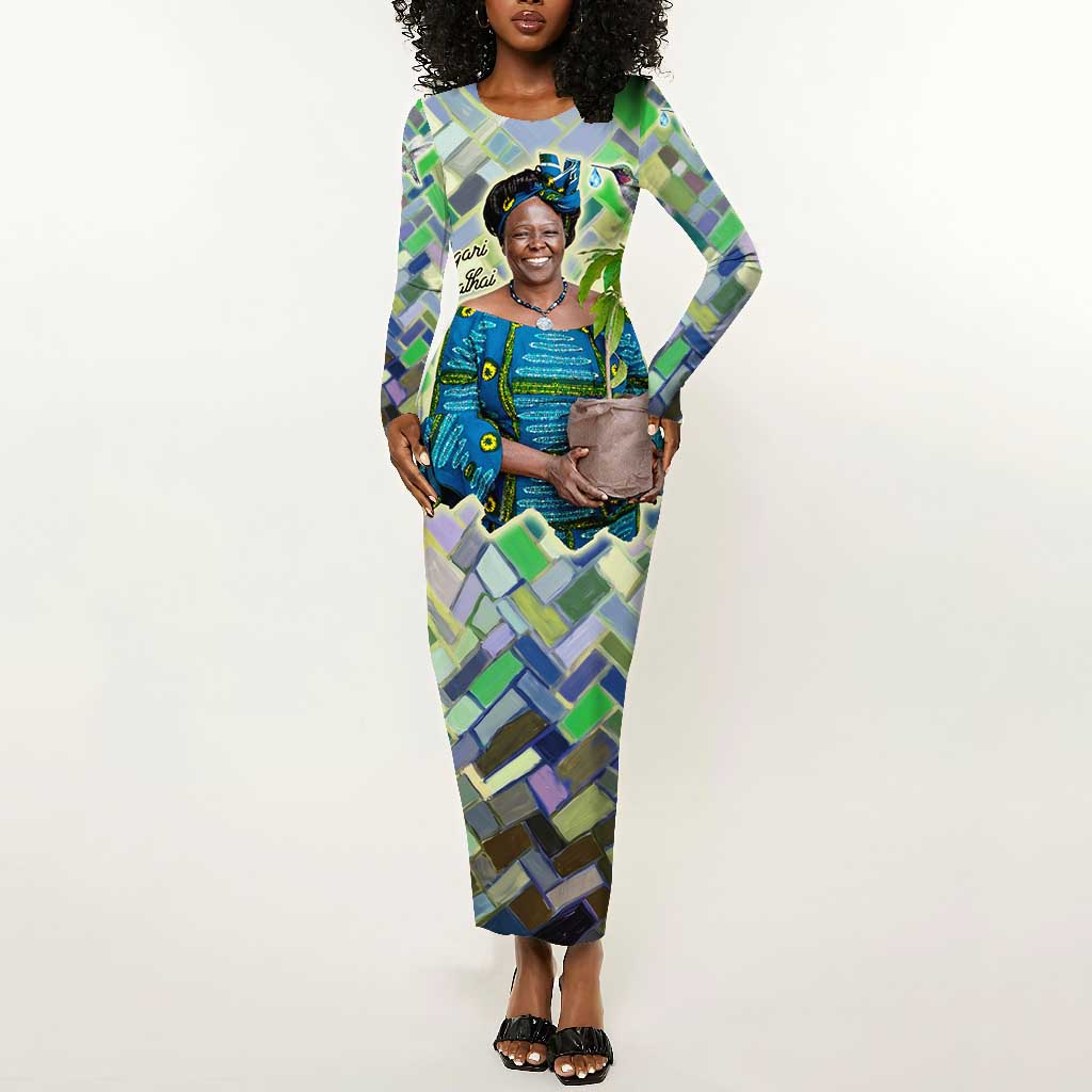 Wangari Maathai Long Sleeve Bodycon Dress Hummingbird Quote Tree Planting Theme Environmental Justice Tribute - African Pride