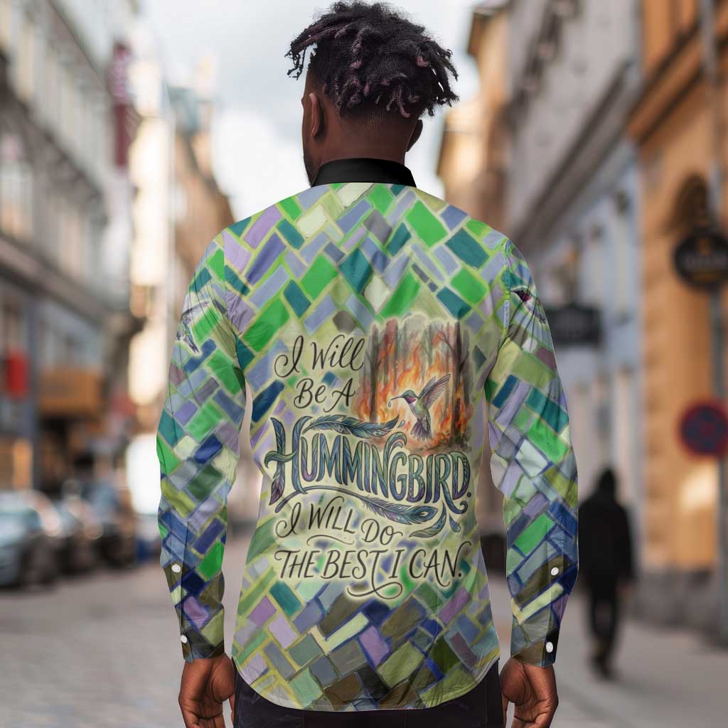 Wangari Maathai Long Sleeve Button Shirt Hummingbird Quote Tree Planting Theme Environmental Justice Tribute - African Pride