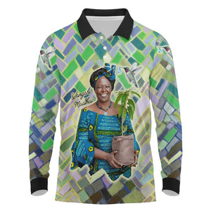 Wangari Maathai Long Sleeve Polo Shirt Hummingbird Quote Tree Planting Theme Environmental Justice Tribute - African Pride