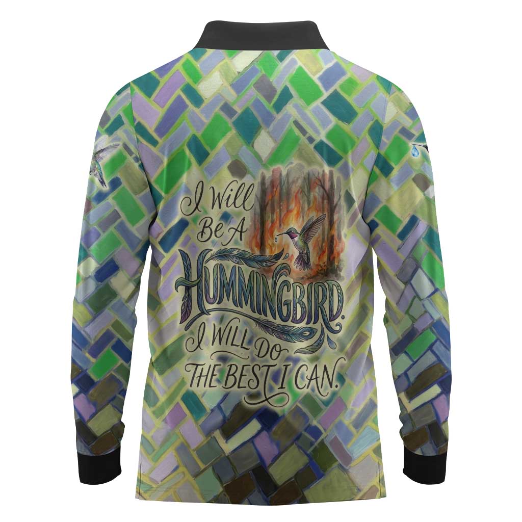 Wangari Maathai Long Sleeve Polo Shirt Hummingbird Quote Tree Planting Theme Environmental Justice Tribute - African Pride