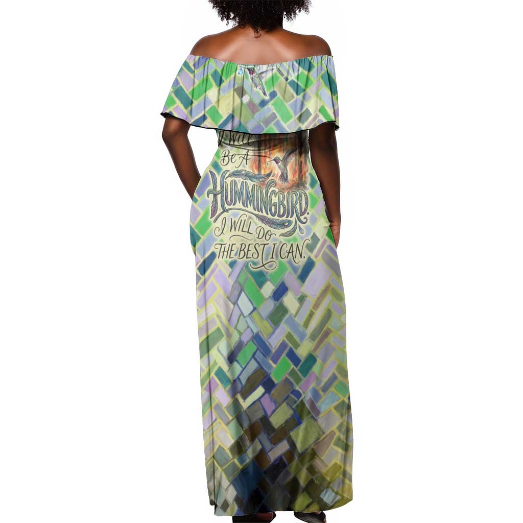 Wangari Maathai Off Shoulder Maxi Dress Hummingbird Quote Tree Planting Theme Environmental Justice Tribute - African Pride
