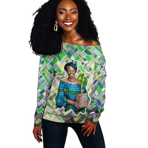 Wangari Maathai Off Shoulder Sweater Hummingbird Quote Tree Planting Theme Environmental Justice Tribute - African Pride