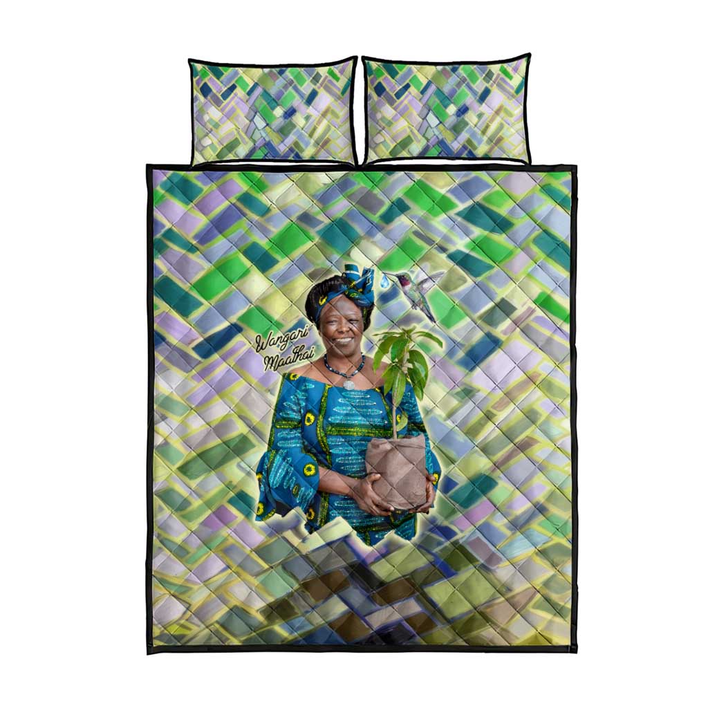 Wangari Maathai Quilt Bed Set Hummingbird Quote Tree Planting Theme Environmental Justice Tribute - African Pride