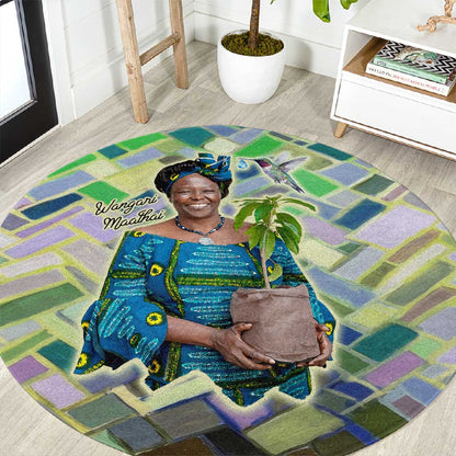 Wangari Maathai Round Carpet Hummingbird Quote Tree Planting Theme Environmental Justice Tribute - African Pride