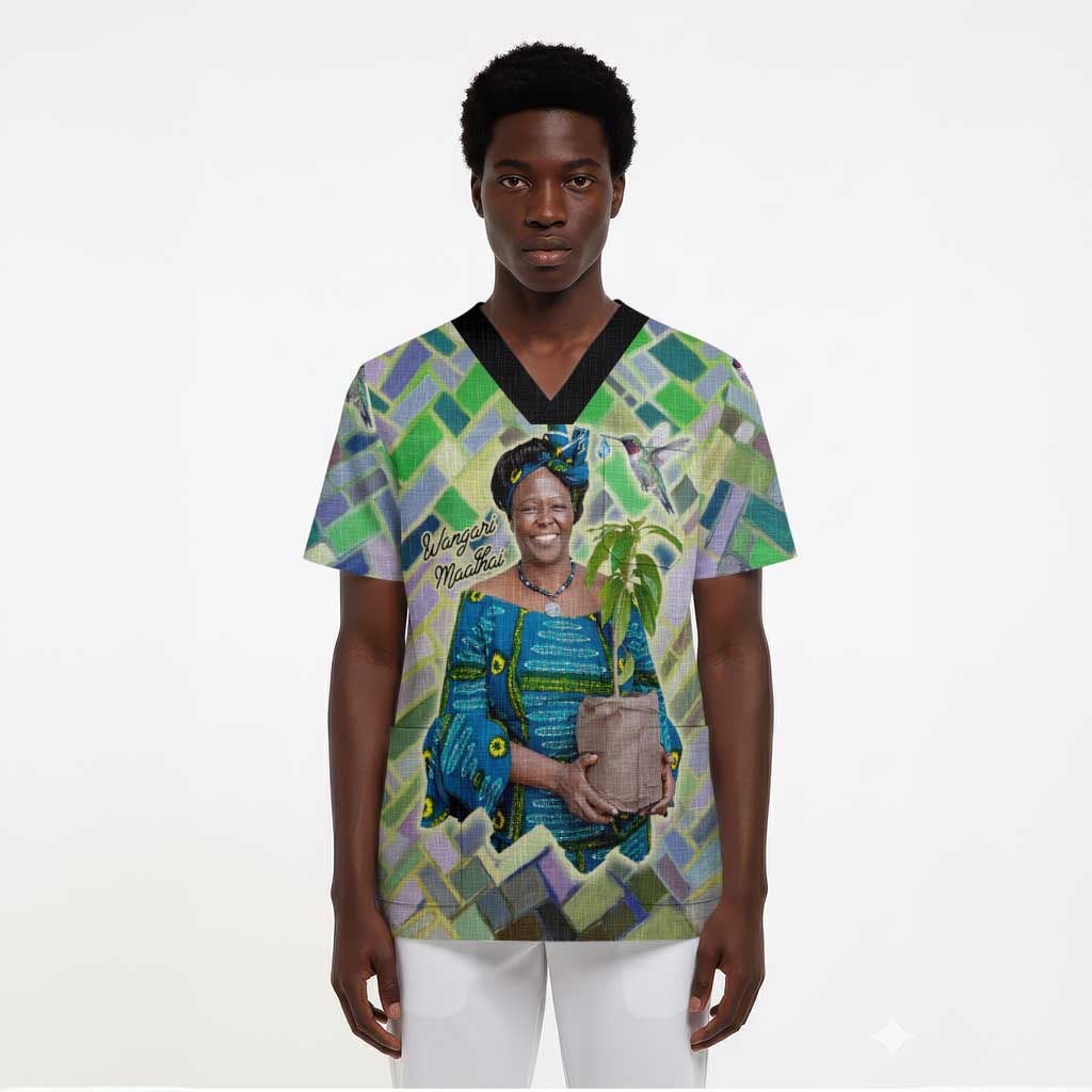 Wangari Maathai Scrub Top Hummingbird Quote Tree Planting Theme Environmental Justice Tribute - African Pride