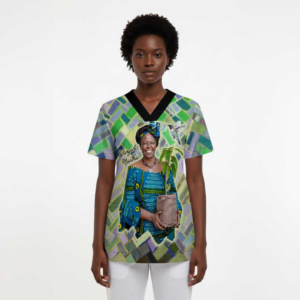 Wangari Maathai Scrub Top Hummingbird Quote Tree Planting Theme Environmental Justice Tribute - African Pride