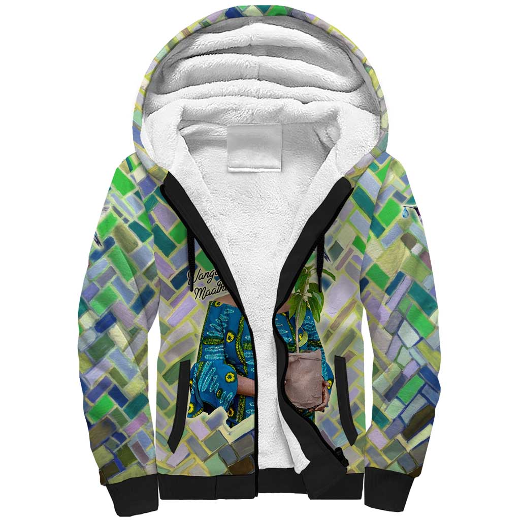 Wangari Maathai Sherpa Hoodie Hummingbird Quote Tree Planting Theme Environmental Justice Tribute - African Pride