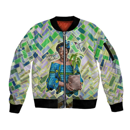Wangari Maathai Sleeve Zip Bomber Jacket Hummingbird Quote Tree Planting Theme Environmental Justice Tribute - African Pride