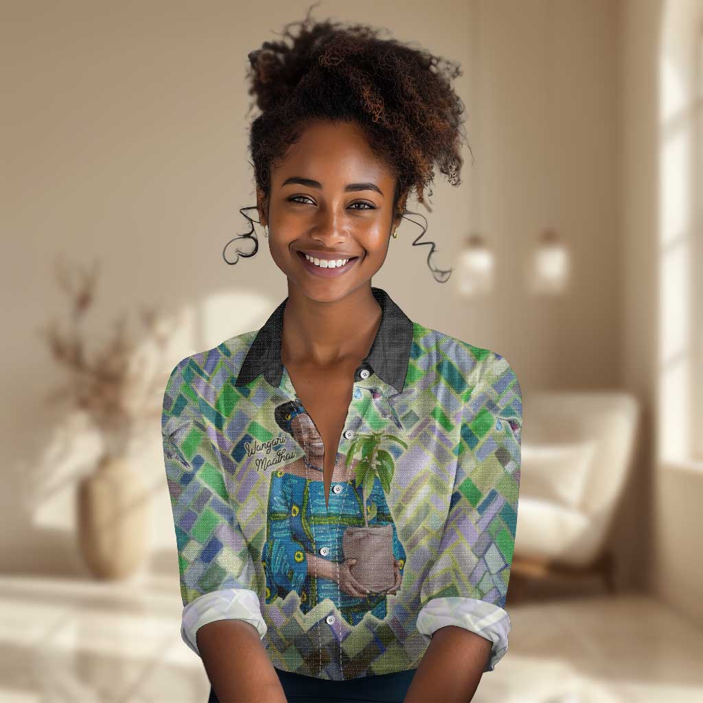 Wangari Maathai Women Casual Shirt Hummingbird Quote Tree Planting Theme Environmental Justice Tribute - African Pride