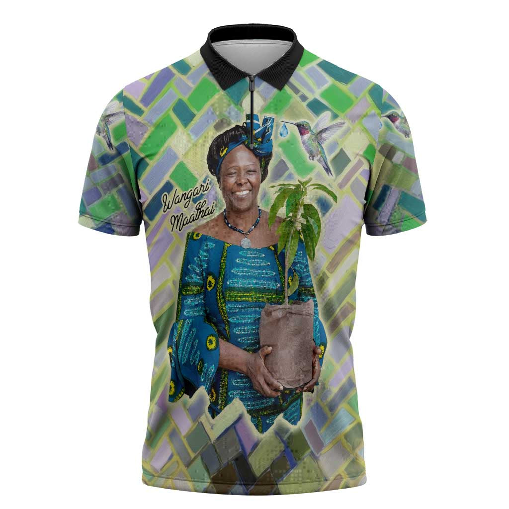Wangari Maathai Zipper Polo Shirt Hummingbird Quote Tree Planting Theme Environmental Justice Tribute - African Pride