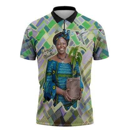 Wangari Maathai Zipper Polo Shirt Hummingbird Quote Tree Planting Theme Environmental Justice Tribute - African Pride