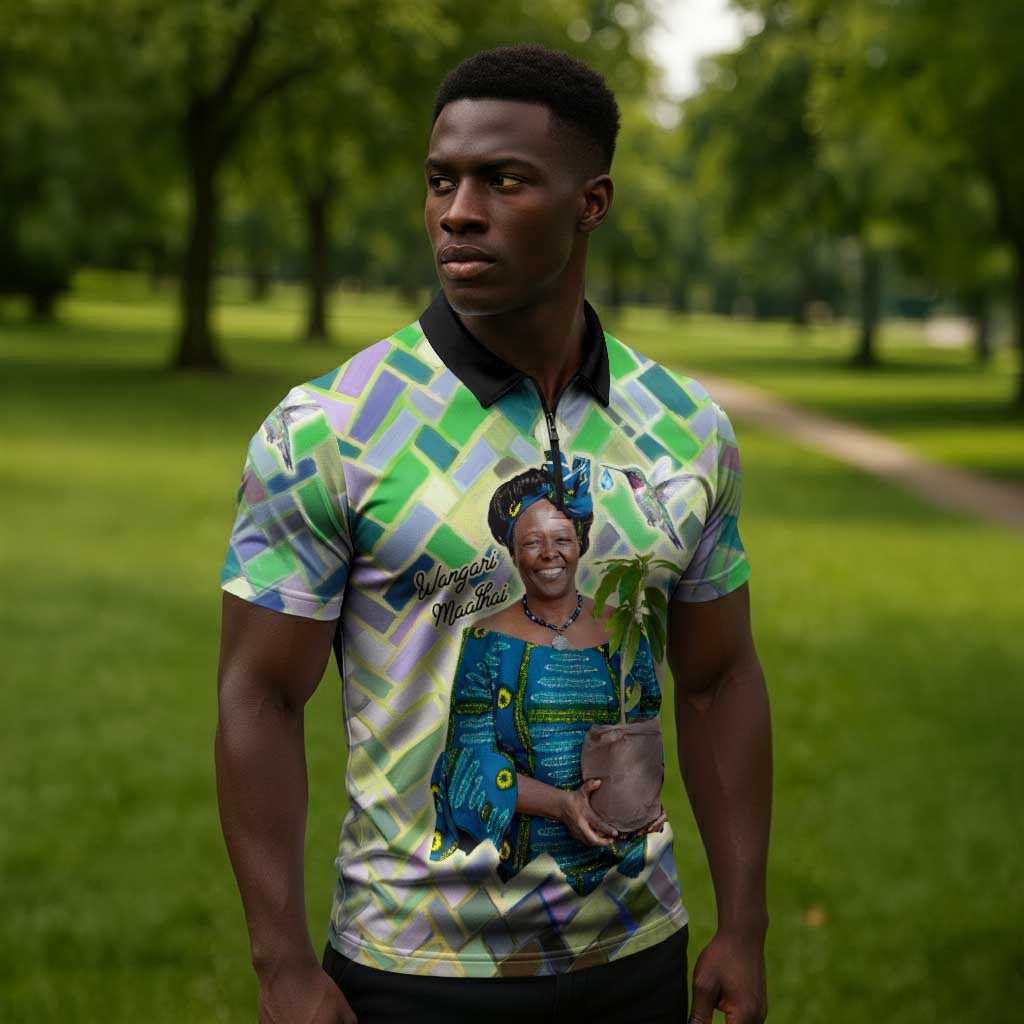 Wangari Maathai Zipper Polo Shirt Hummingbird Quote Tree Planting Theme Environmental Justice Tribute - African Pride