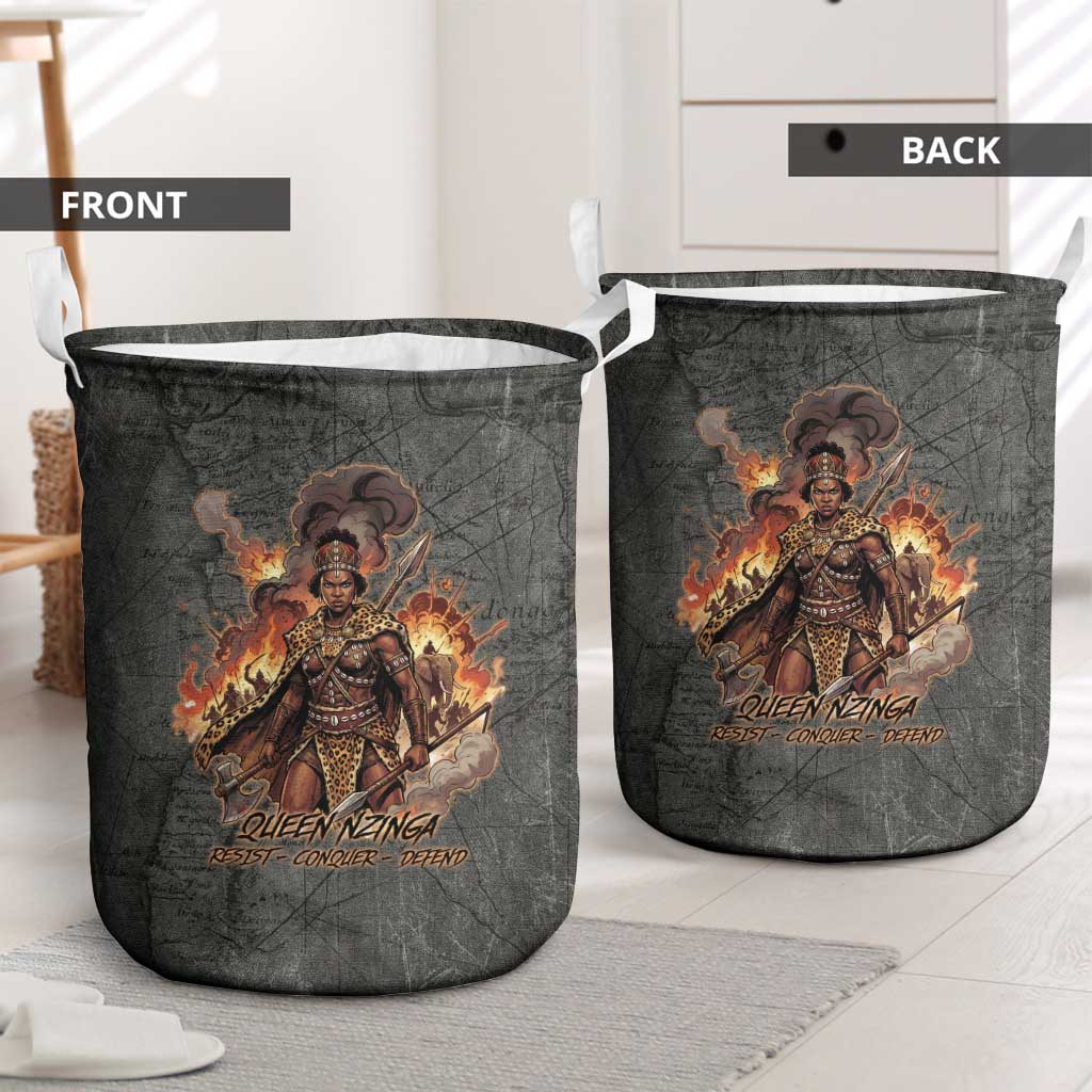 Queen Nzinga Laundry Basket Fierce African Warrior Queen - Dark Tribal Fire Art - African Pride