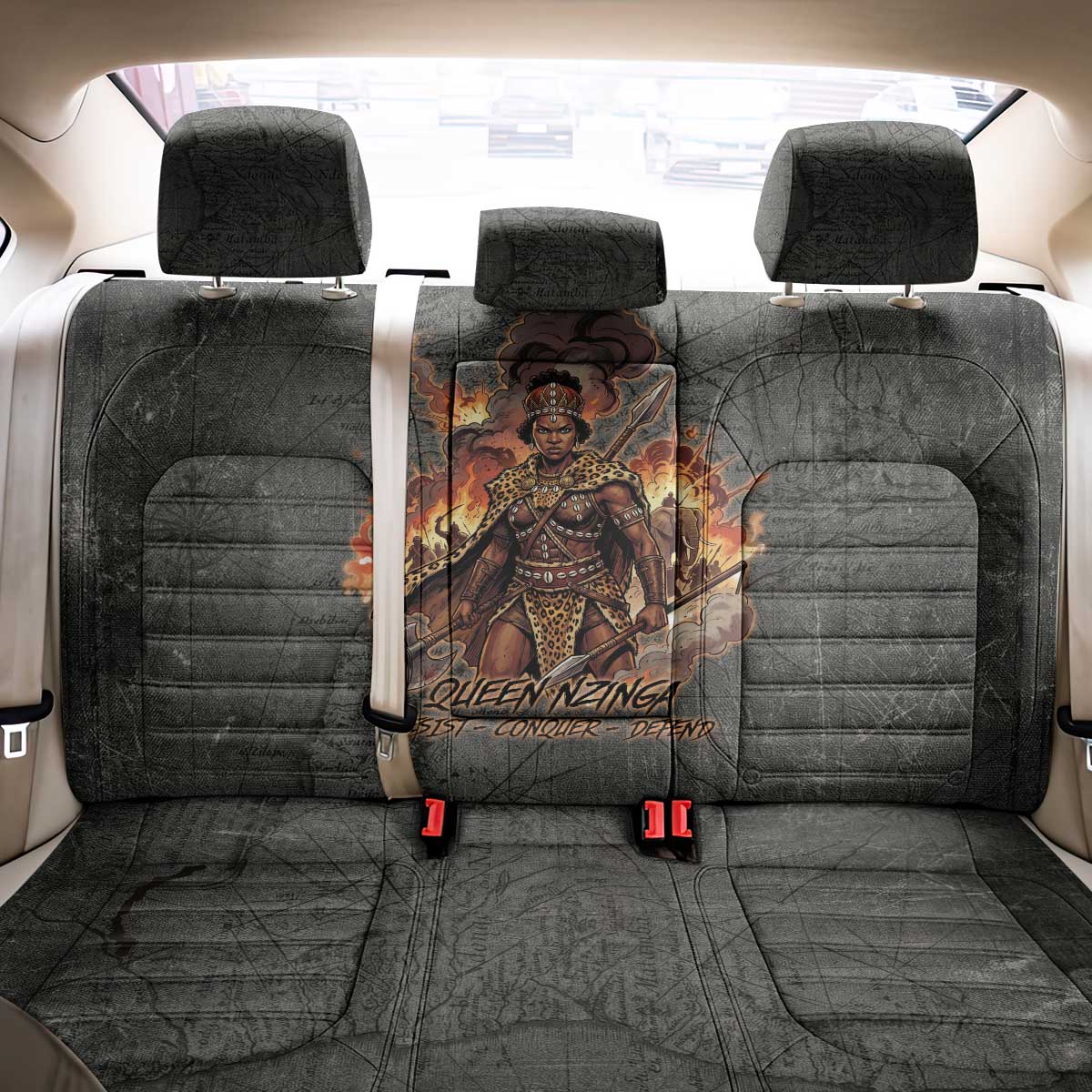 Queen Nzinga Back Car Seat Cover Fierce African Warrior Queen - Dark Tribal Fire Art - African Pride