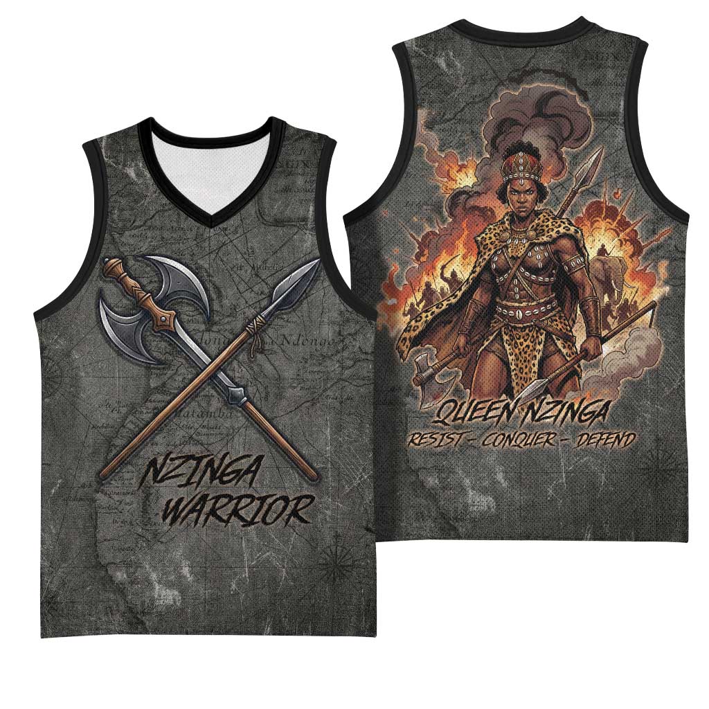 Queen Nzinga Basketball Jersey Fierce African Warrior Queen - Dark Tribal Fire Art - African Pride