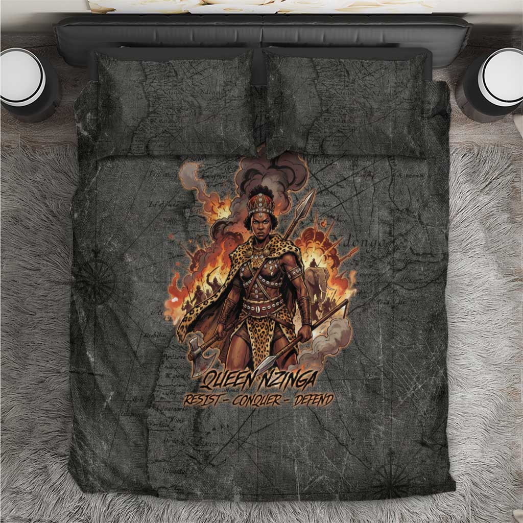 Queen Nzinga Bedding Set Fierce African Warrior Queen - Dark Tribal Fire Art - African Pride