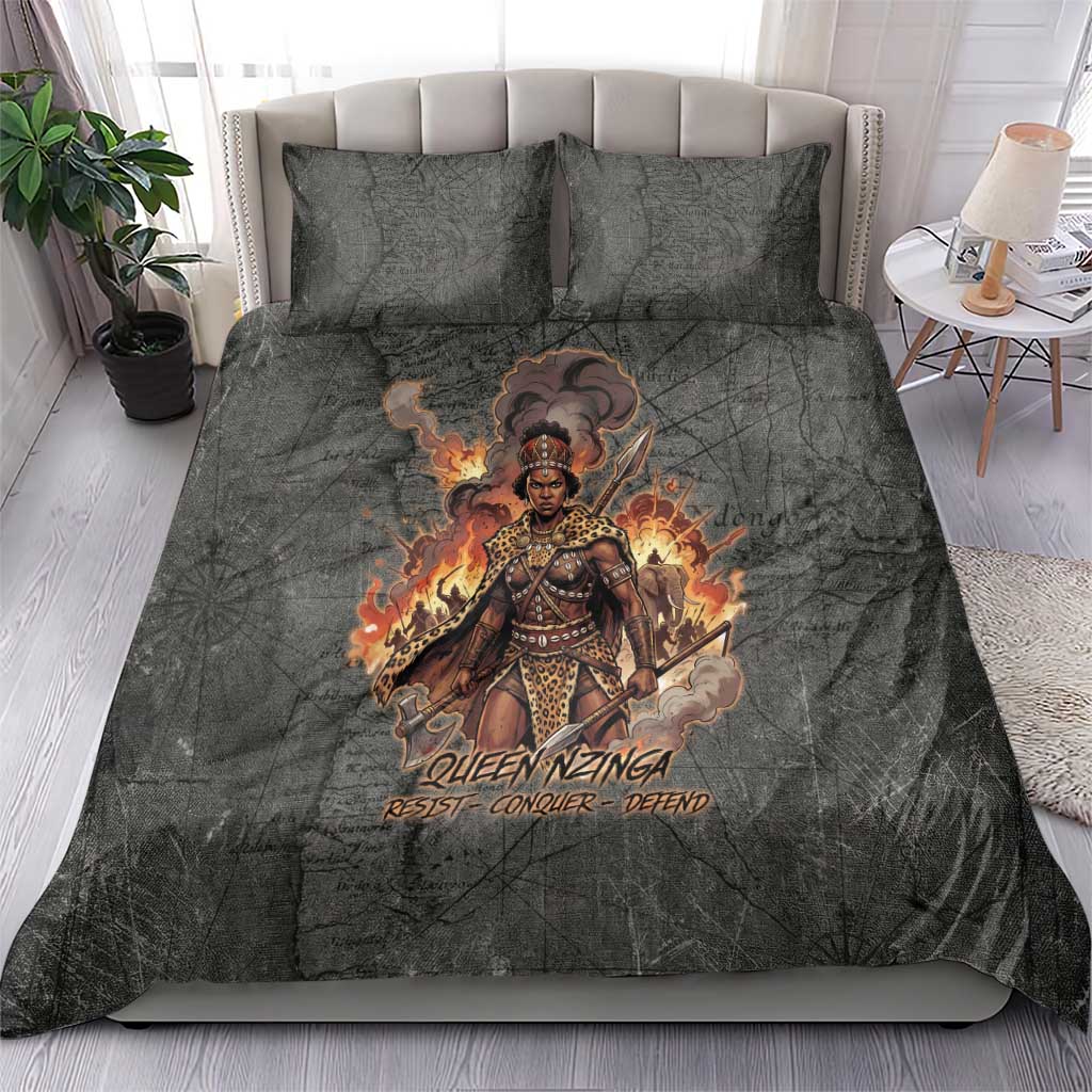 Queen Nzinga Bedding Set Fierce African Warrior Queen - Dark Tribal Fire Art - African Pride