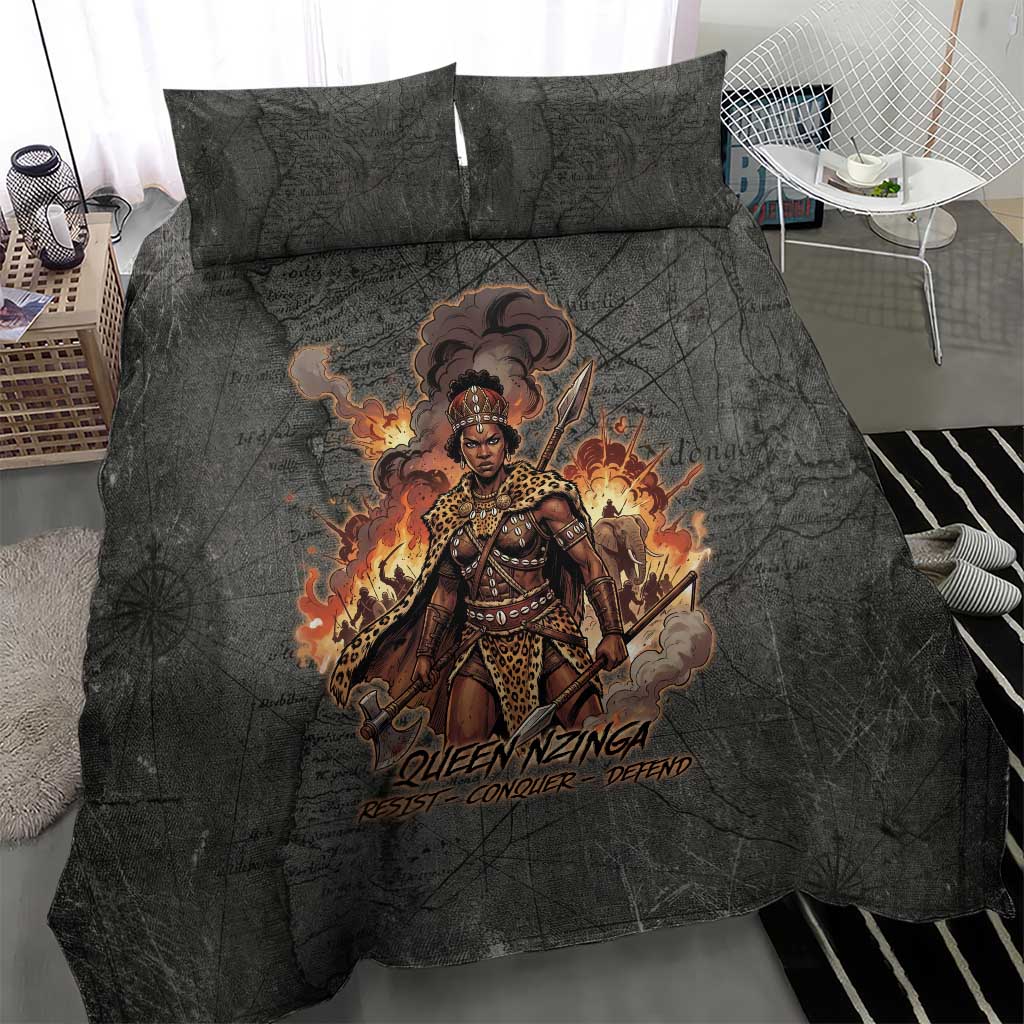 Queen Nzinga Bedding Set Fierce African Warrior Queen - Dark Tribal Fire Art - African Pride