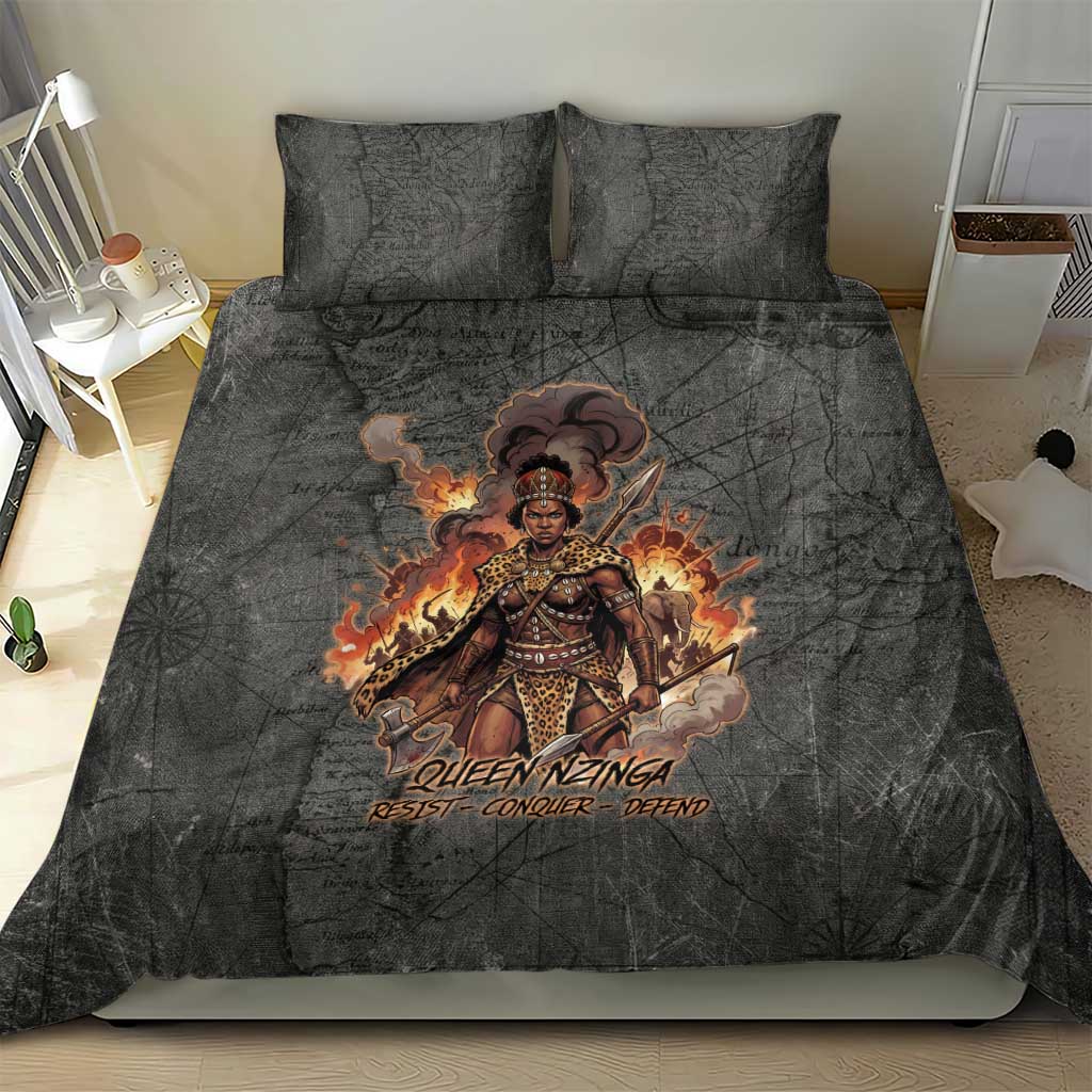 Queen Nzinga Bedding Set Fierce African Warrior Queen - Dark Tribal Fire Art - African Pride
