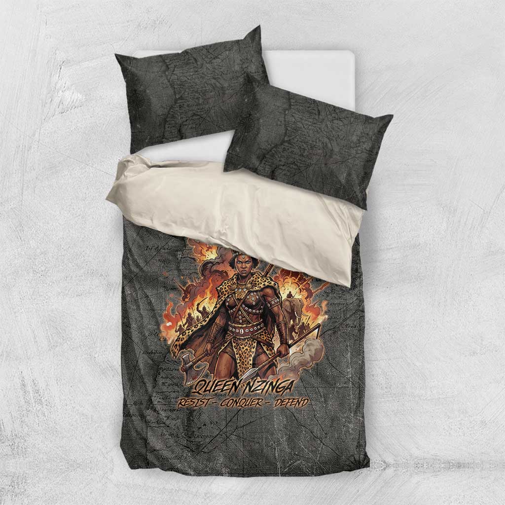 Queen Nzinga Bedding Set Fierce African Warrior Queen - Dark Tribal Fire Art - African Pride