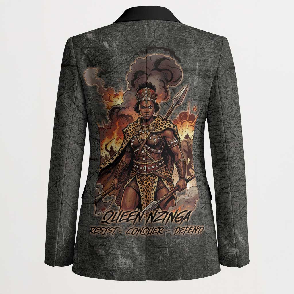 Queen Nzinga Blazer Fierce African Warrior Queen - Dark Tribal Fire Art - African Pride