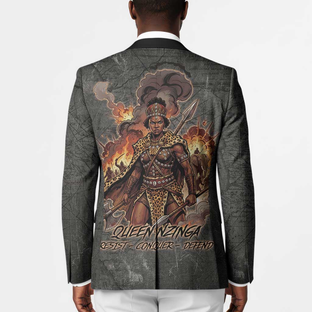 Queen Nzinga Blazer Fierce African Warrior Queen - Dark Tribal Fire Art - African Pride