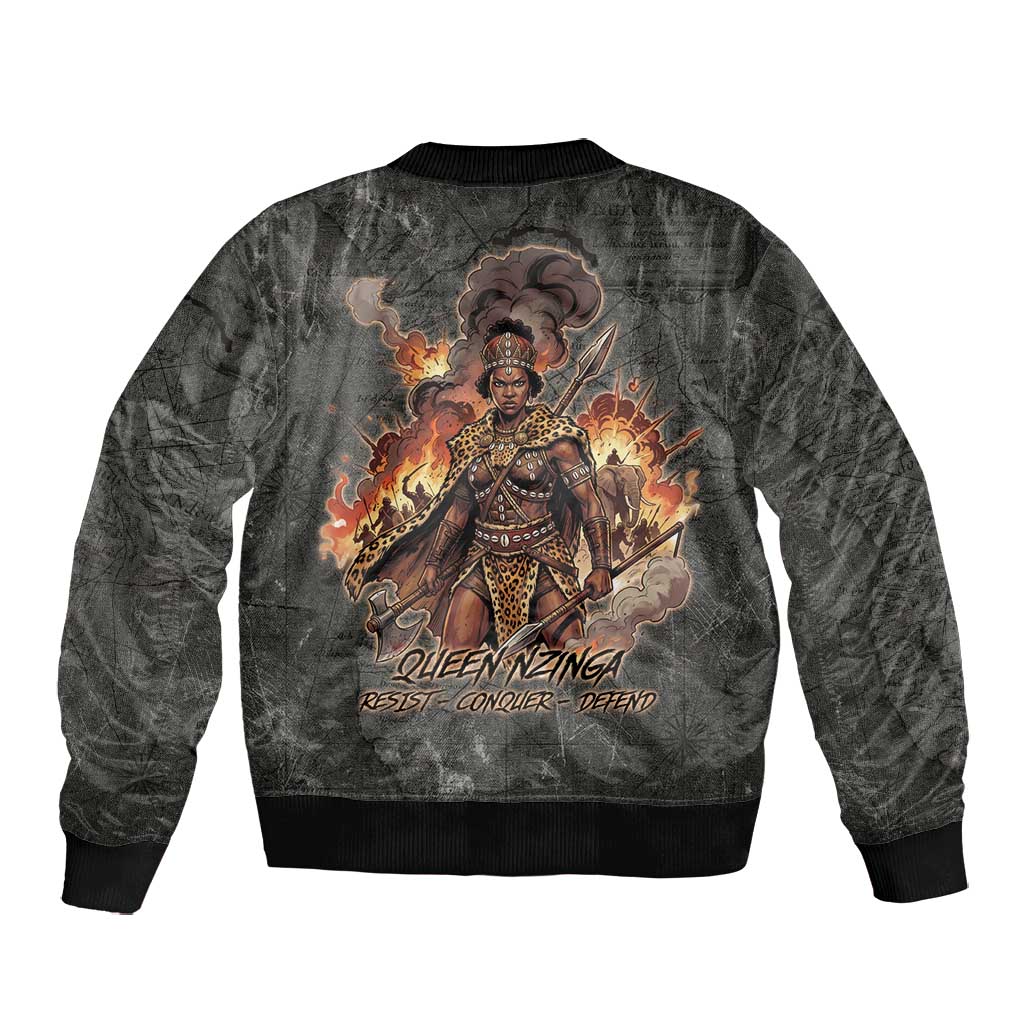 Queen Nzinga Bomber Jacket Fierce African Warrior Queen - Dark Tribal Fire Art - African Pride